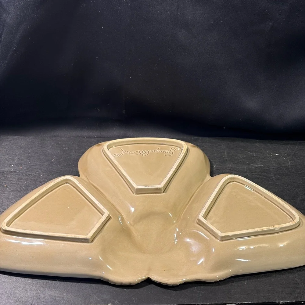 Vintage Georges Briard Ceramic Divided Serving Dish White Peaches Basketweave